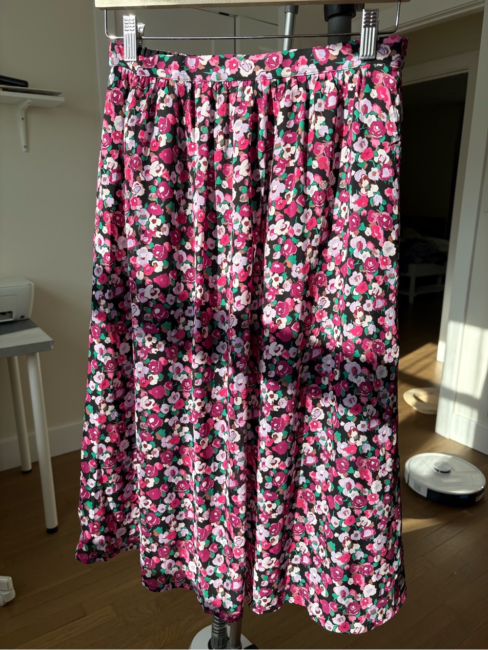 J. Crew Pink Floral Midi Skirt with Green Accents